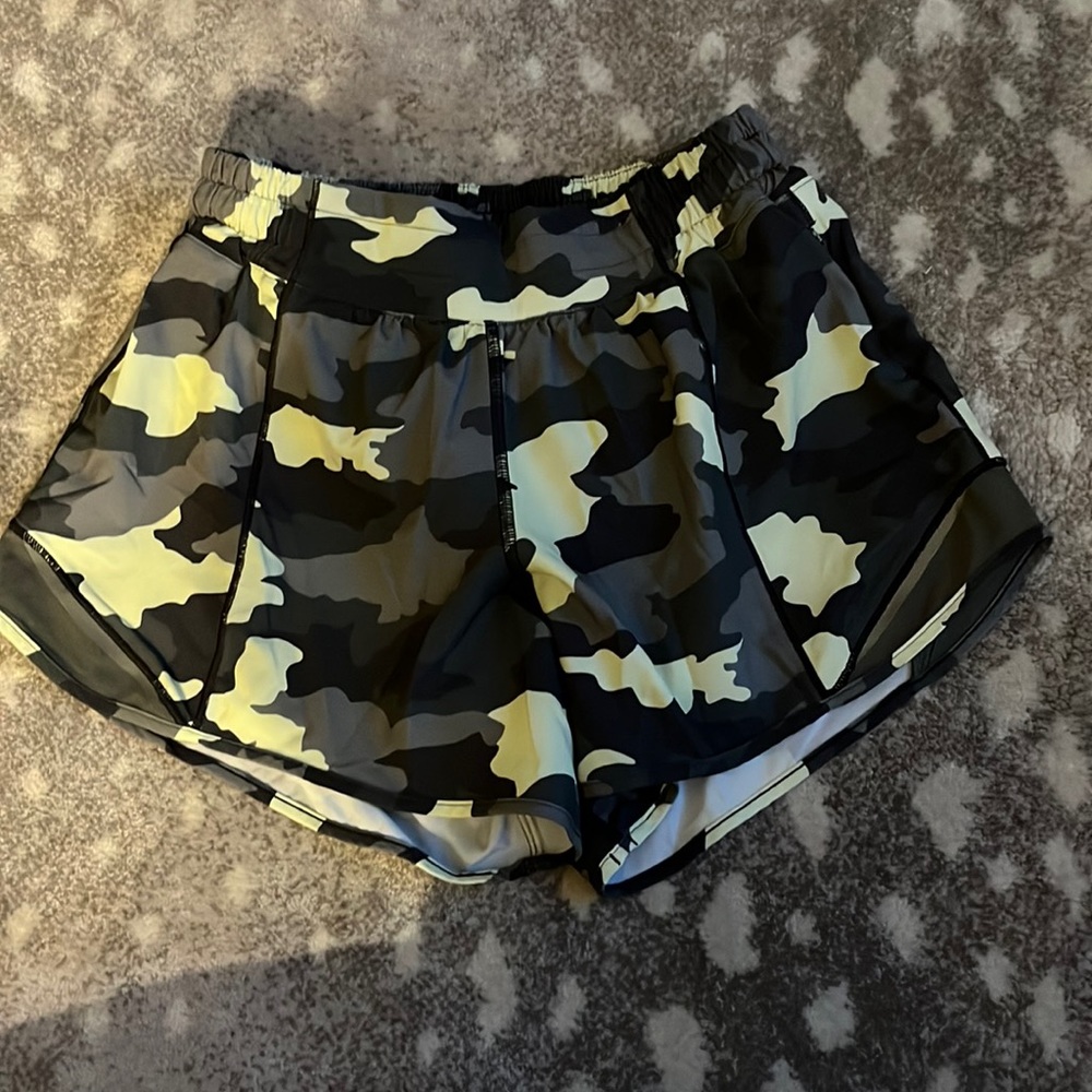 These are camo Lululemon shorts! These are size 4 and tall version!